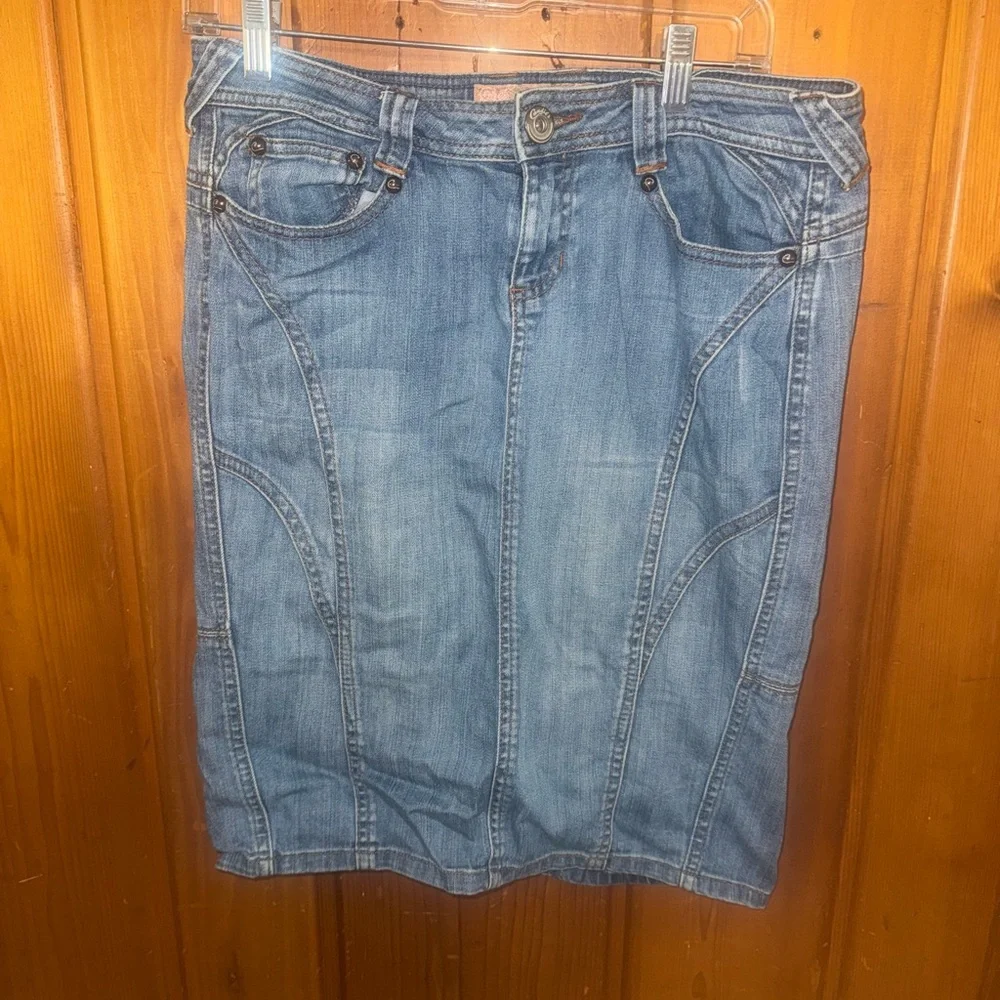 Candie's Blue Denim Skirt with Zipper Accent - Picture 1 of 3